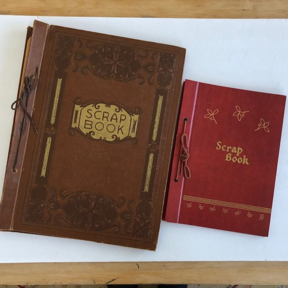 Set of 2 Vintage Scrap Books in Red & Brown Embossed in Gold